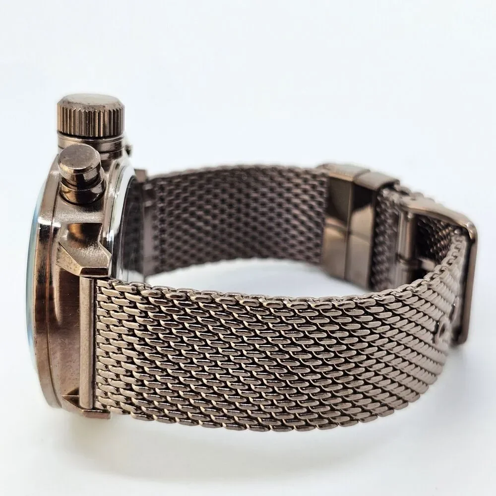 KONIGSWERK Men's Watch 45MM Large Case Black Dial‎ Brown Mesh Bands New Battery